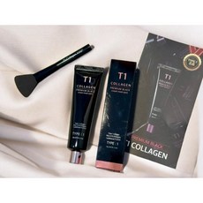 [피부광채] T1 티원콜라겐 프리미엄 블랙 크림 마스크팩 60g+(2개구입시 스파출러 1개) TYPE.1 COLLAGEN 100% 500달톤 초저분자 콜라겐막팩 모공탄력 수분듬뿍, 1개, 1세트