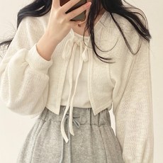 에스알비 크롭 퍼프 소매 가디건