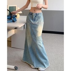 로우라이즈 롱청치마 스커트 빈티지 워싱 머메이드 치마