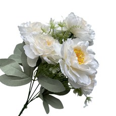 인조 꽃 6개 머리 다용도 실크 천 무광택 비비드 시뮬레이션 모란 꽃다발 홈 가든 웨딩 장식, White