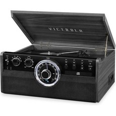 Victrola Mid Century 6-in-1 블루투스 레코드 플레이어 & 멀티미디어 센터 내장 스피커 - 3단 턴테이블 CD 카세트 플레이어 AM/FM 라디오 | 무선, Grey_Record Player, 회색