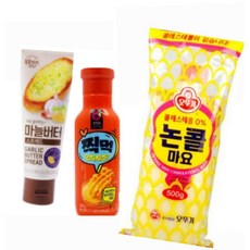 마늘버터 스프레드(바로발라먹는/잼) +논콜(마요네즈/콜레스테롤 제로) +찍먹 오지치즈소스(체다치즈와할라페뇨페퍼), 상세설명