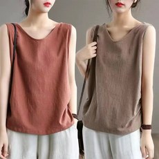여자 여름 민소매 나시 1+1 루즈핏 라운드넥 무지 속옷 빅사이즈 티셔츠 2P