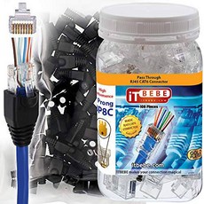 ITBEBE 100-Pieces 패스 Through RJ45 Cat6 커넥터 and 100-Pieces 블랙 피?, 상세내용참조