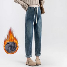 겨울 임산부 기모 청바지 빅사이즈 일자 임부청바지 캐주얼 조절 가능 임부복 배기 데님 팬츠 YJW