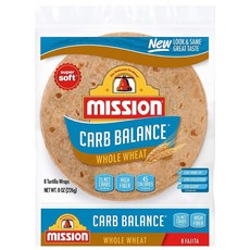 8ct Mission Carb Balance Soft Taco Flour Tortilla 8ct 미션 탄수화물 밸런스 소프트 타코 가루 토르티야 8개 저탄수화물 케토 고, 1개, 226g