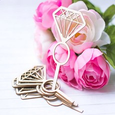 Royalways 24PCS 나무 다이아몬드 반지 컵케익 토퍼 웨딩 파티 신부 샤워 장식, 자연스러운