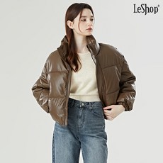 하이넥 레더 데일리 크롭 긴팔 패딩 점퍼 (DO4JJ007A)