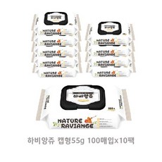 하비앙쥬 네이쳐 엠보싱 물티슈 55g 캡형 100매입, 10팩