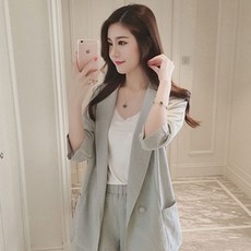 STYLE 여성 투피스 패션 정장 세트 린넨 자켓 반바지