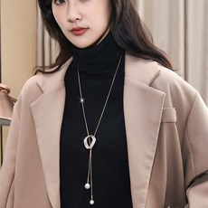 YUEMEIYD 여성 타원 진주 지르콘 긴 목걸이 스웨터사슬 쇄골 사슬 - 이미지 5