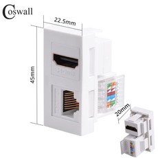 Wall EU Brasil 칠레 소켓 + 위성 TV CAT6 인터넷 잭 HDMI 호환 2.0 및 USB 3.0 c타입 충전기 커넥터 DIY 모듈, CAT6 RJ45-HDMI 2.0, 1개