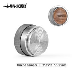 커피템퍼 탬퍼 커피 탬퍼 분말 해머 바리스타 도구 스테인리스 스틸 원목 라떼 58mm 에스프레소 분배기, 1개, 03 58mm Grey Thread