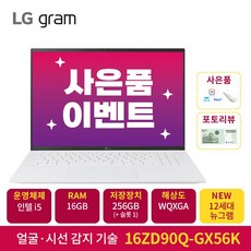 2022 LG전자 그램 16ZD90Q-GX56K (40.6cm 인텔12세대 앨더레이크 CPU NVMe 256GB 16GB), FreeDOS, 16GB, 768GB, 코어 i5, 화이트