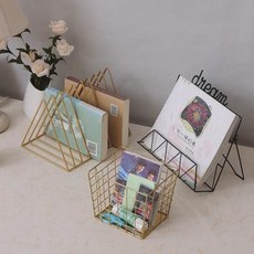 멀티 책꽂이 잡지 진열대 수납선반 신문 거치대 북유럽 심플 메탈 삼각서가 철예서보 선반, 01 골드 빅 책장