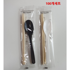 더착한팩 일회용 수저 젓가락 세트 본아베띠 숟가락+젓가락 100EA세트, 검정, 1개, 100개