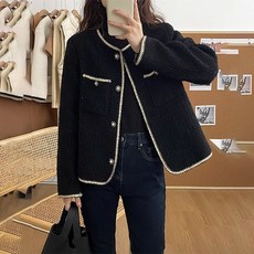 ANYOU 여성 클래식 트위드 재킷 춘추 클래식 라운드 단추 재킷