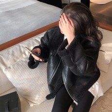 해외 여자 무스탕 자켓 램스울 코트 여성 모터사이클복 가을겨울 2020년 블루종 덧장