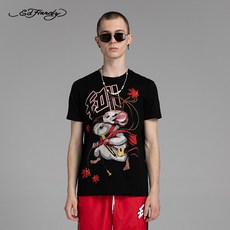 가을남성스트리트패션 EDHARDY 캐쥬얼 플라워 프린트 라운드넥반팔티