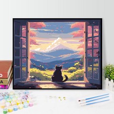 Kingfishe DIY 명화 그리기 세트 40 x 50 cm 강아지 고양이 꽃 유화 붓 증정 한국