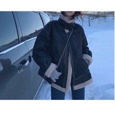 ANYOU 여성용 겨울 가죽 무스탕 자켓 도톰 보온 아우터 무스탕자켓