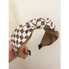 흑백 바둑판 칸 꼬임 반다나 헤어밴드 터번 머리밴드 심플 넓은 라인 머리띠 머리핀 악세사리 여성 체크 일한