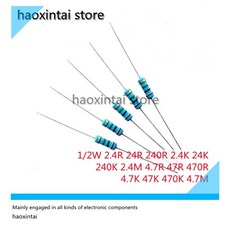500PCS 1/2W 탄소 필름 저항 5% 2.4R24R240R 2.4K 24K 240K 2.4M 4.7R 47R 470R 4.7K 47K 470K 4.7M 4 색 링 저항, 6)0.5W 24K, 06 0.5W 24K