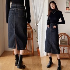 티데일리 에든 생지 데님 H라인 롱 스커트 속밴딩 뒷트임 청치마