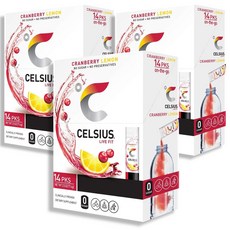 Celsius 셀시어스 온더고 에너지 파우더 무설탕 크랜베리 레몬 14스틱 3팩