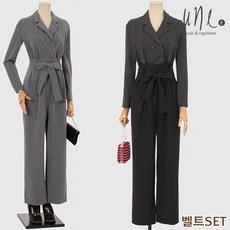 윈(une)[벨트SET]핀스트라이프시크카라랩점프수트