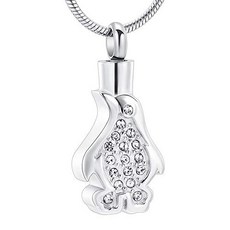 Memorial Pet Ashes Pendant Cremation Jewelry Adorable Peng 기념 애완동물 유골 펜던트 화장 주얼리 사랑스러운 펭귄 크리스탈 포함(실버, 1개