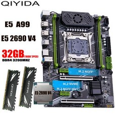 QIYIDA X99 마더보드 세트 LGA 2011-3 제온 E5 2690 V4 CPU 프로세서 4채널 DDR4 2X16G = 32GB RAM 메모리 콤보 USB ATX NVME M, 1.마더 보드 + CPU + RAM, 1) 마더 보드  CPU  RAM