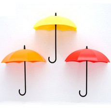 우산꽂이 3/6/9개 우산 고리구멍 붙임창의적인 주방 벽 우드도어 잡물 수납 열쇠 접착고리, T01-3개별포장(노란오렌지 레드)