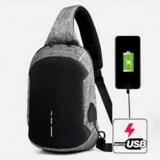 LZB611226캔버스 슬링백 USB 아이패드 그레이