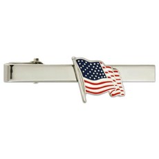 PinMart 's Patriotic Waving 미국 국기 타이 클립 바 - 실버 또는 골드 각인 가능 조각 불가 메탈 보석없음