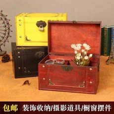 고가구 돈괘 크리에이티브 빈티지 코드 잠금 나무상자 수납 대용량 직사각형 나무수집함 촬영, 01 626701GB02 구제 레드, 01 규격은 그림과 같다.