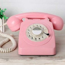 레트로전화기 옛날전화기 엔틱전화기 회전 다이얼 빈티지 유선 레트로 전화선 고정 핑크 테이블 블랙 옐로, 09 pink