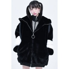 트라바스 도쿄 TRAVAS TOKYO 드립 로고 하이넥 Faux Fur 후드자켓 블랙