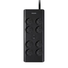 필립스 프리미엄 USB A to C 멀티탭 6구 8구 블랙 서지보호 낙뢰 과부하차단, 서지보호 8구 블랙, 2M, 1개