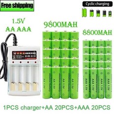 AA AAA 배터리 1.5V 충전식 배터리 AA9800MAH AAA8800MAH LED 손전등 및 전자 기기용 충전기 포함 2024 신제품, 1)20pcs Charger