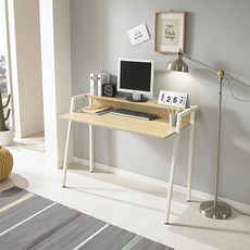 데코라인 브이로그 멀티책상 서재 학생 공부방 컴퓨터 PC데스크 일자형 철재책상, 오크화이트