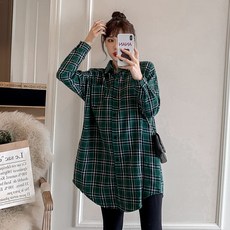 체크원피스패션 임부 가을옷 미스트 크림 페이스 관대히 여기다 파렴치한 어머니 봄가을 상의 여성 긴소매 1719738790, 1개, 그린 단건 상의