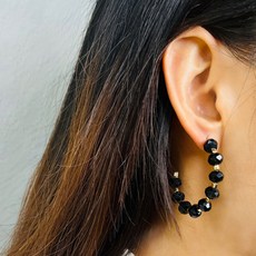 글라스 비즈 메탈 블랙 포인트 여성 패션 귀걸이 H101