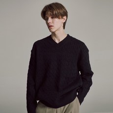 K005 에센셜 케이블 세미오버핏 브이넥 니트 ( 맨살에 입을 수 있는 / 저온 기계세탁 가능 )