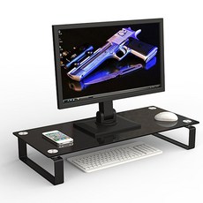 HK.sell 강화유리 모니터 TV 다용도 받침대 스탠드, 1개, 블랙