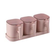 뚜껑이 있는 주방 양념통 세트 플라스틱 가정용 소금통 방진 조미료통 후추통우거 향신료, 분홍색, 3 개의 그룹