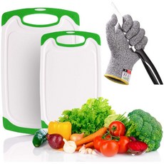 My Prime Kitchen 보너스 컷 내성 장갑과 도마 세트를 국무 주방 플라스틱. 도마 BPA 프리 깊은 주스 그루, 상세페이지참조