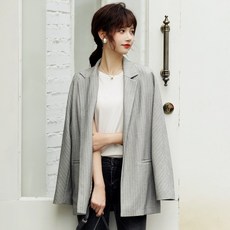 쁘띠 정장 가을 여성 심플 스타일리쉬 핀스트라이프 비지니스 오피스 넥 미니 긴소매