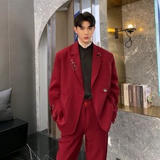레드정장 세트 남성 루즈핏 블랙 셋업 수트 오버핏 무대의상