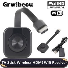 HDMI무선송수신기 Grwibeou 무선 1080p HDMI 호환 TV 스틱 와이파이 디스플레이 수신기 미라캐스트 스크린 미러 동글 IOS용 HDTV 지원, 01 Black